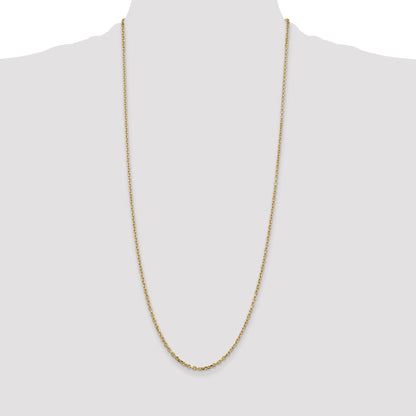 14K Yellow Gold 30 Inch 2.2mm Diamond-Cut Round Open Link Cable With Lobster Clasp Chain
