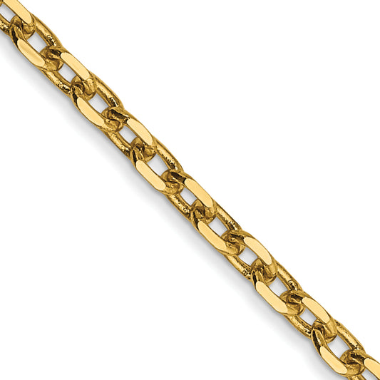 14K Yellow Gold 18 Inch 2.2mm Diamond-Cut Round Open Link Cable With Lobster Clasp Chain
