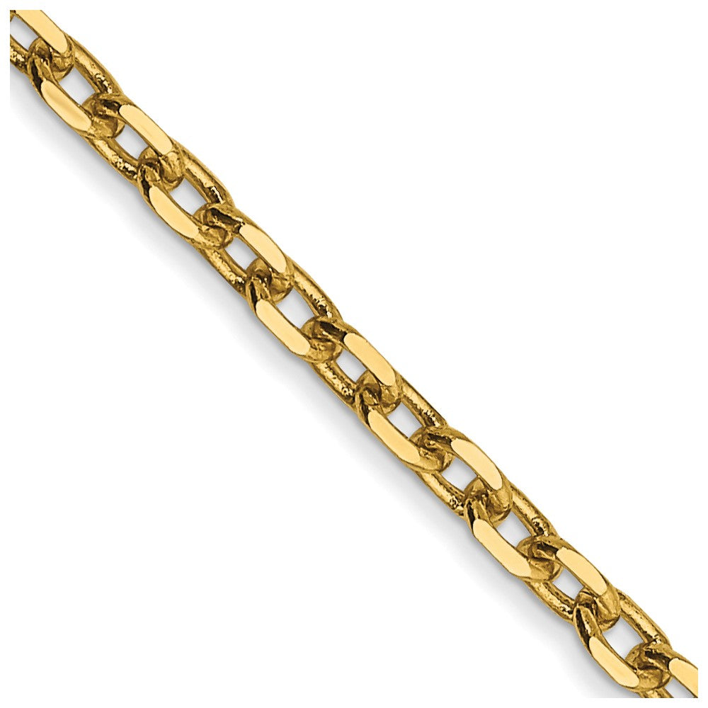 14K Yellow Gold 16 Inch 2.2mm Diamond-Cut Round Open Link Cable With Lobster Clasp Chain Necklace