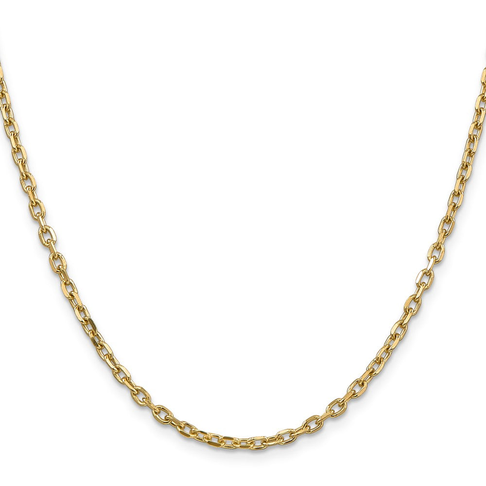 14K Yellow Gold 3mm Diamond-Cut Round Open Link Cable With Lobster Clasp Chain Necklace