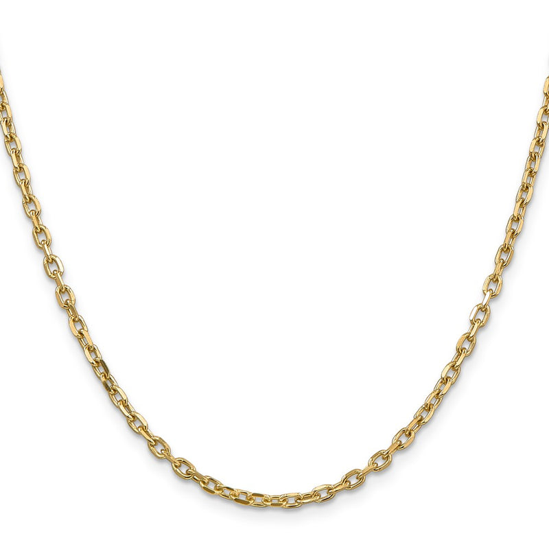 14K Yellow Gold 3mm Diamond-Cut Round Open Link Cable With Lobster Clasp Chain Necklace