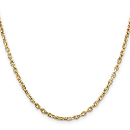 14K Yellow Gold 20 Inch 3mm Diamond-Cut Round Open Link Cable With Lobster Clasp Chain