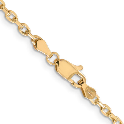 14K Yellow Gold 24 Inch 3mm Diamond-Cut Round Open Link Cable With Lobster Clasp Chain
