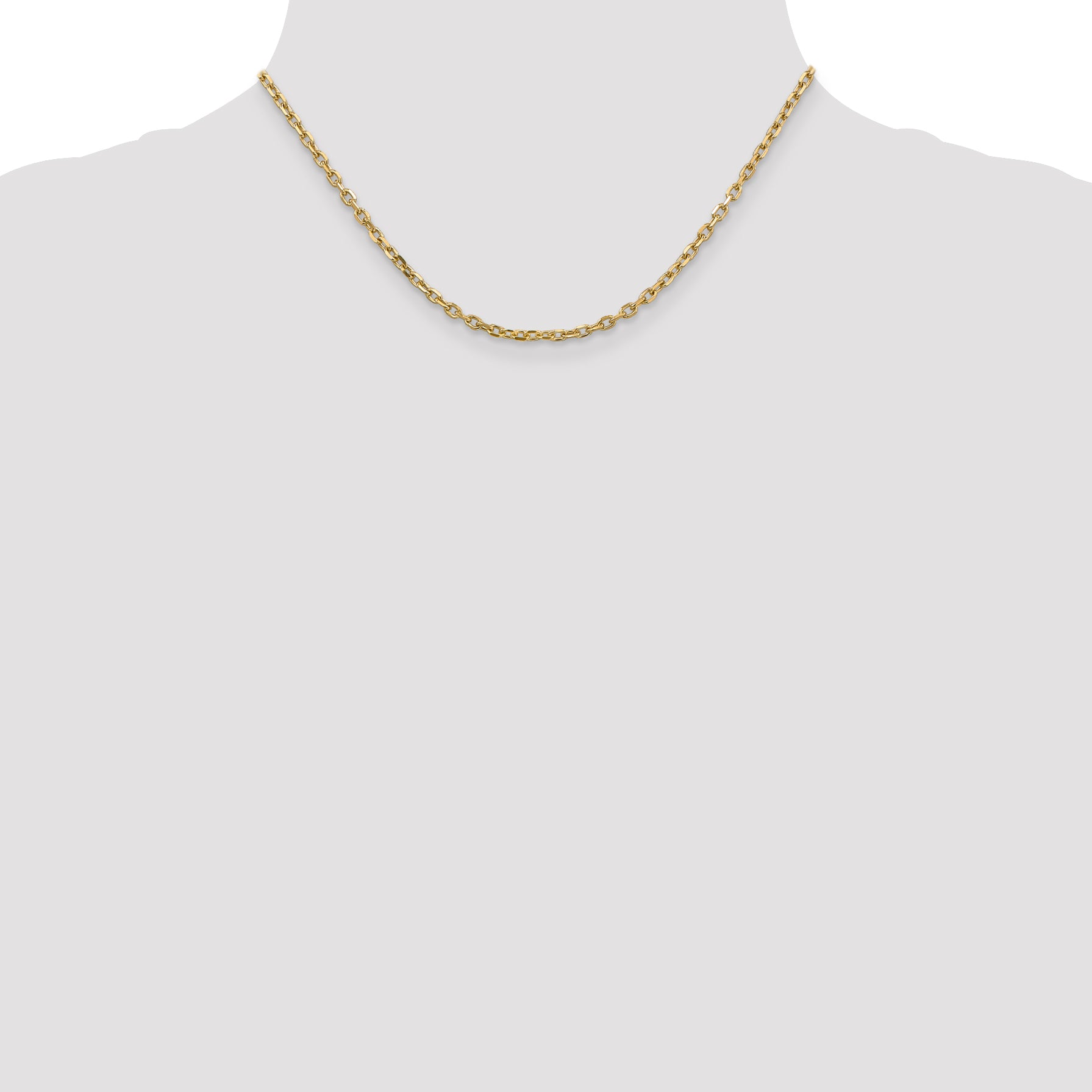 14K Yellow Gold 16 Inch 3mm Diamond-Cut Round Open Link Cable With Lobster Clasp Chain