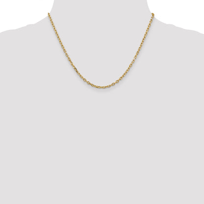 14K Yellow Gold 18 Inch 3mm Diamond-Cut Round Open Link Cable With Lobster Clasp Chain