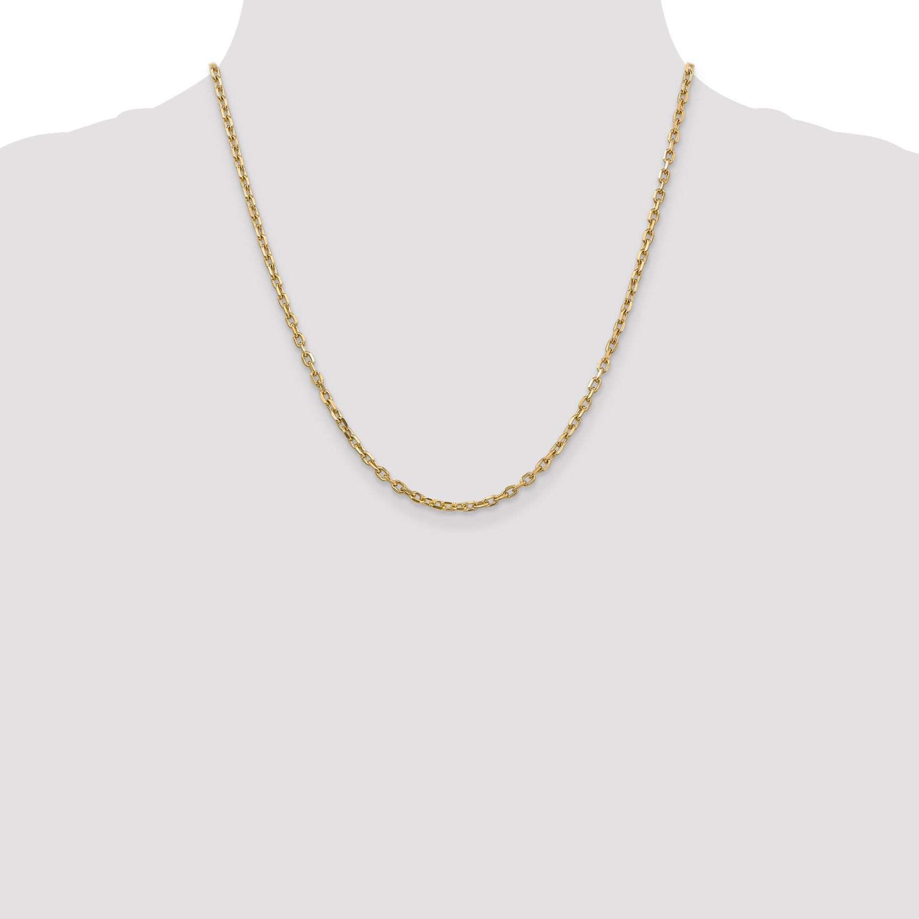 14K Yellow Gold 20 Inch 3mm Diamond-Cut Round Open Link Cable With Lobster Clasp Chain