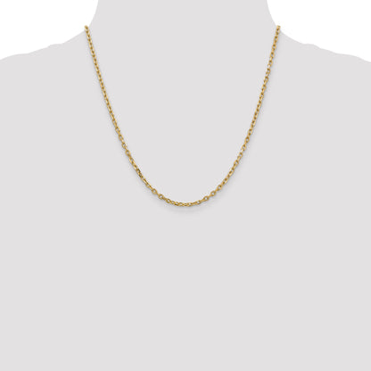 14K Yellow Gold 20 Inch 3mm Diamond-Cut Round Open Link Cable With Lobster Clasp Chain