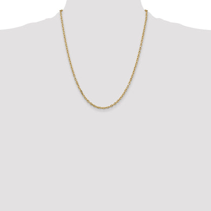 14K Yellow Gold 22 Inch 3mm Diamond-Cut Round Open Link Cable With Lobster Clasp Chain