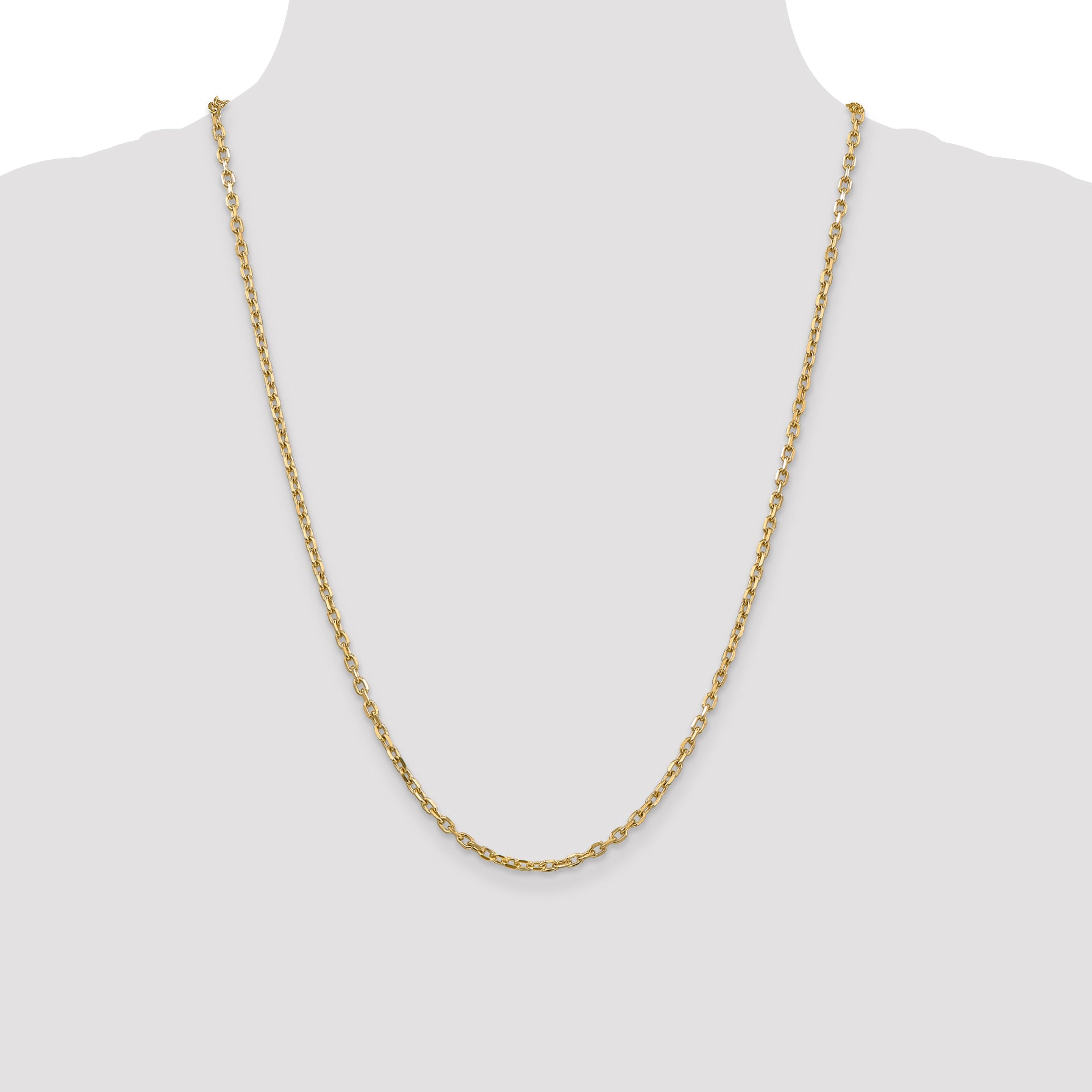 14K Yellow Gold 24 Inch 3mm Diamond-Cut Round Open Link Cable With Lobster Clasp Chain