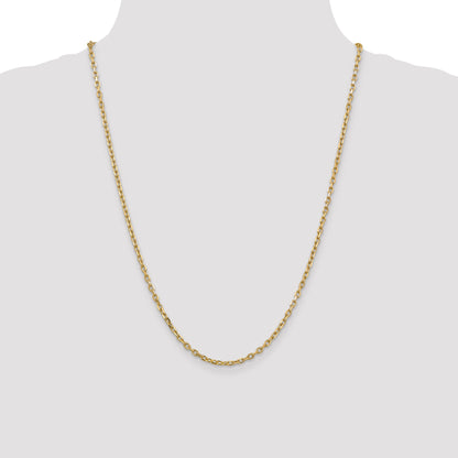 14K Yellow Gold 24 Inch 3mm Diamond-Cut Round Open Link Cable With Lobster Clasp Chain