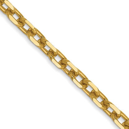 14K Yellow Gold 3mm Diamond-Cut Round Open Link Cable With Lobster Clasp Chain Necklace