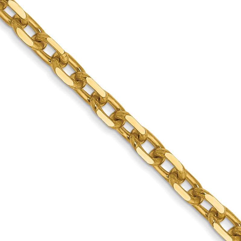14K Yellow Gold 3mm Diamond-Cut Round Open Link Cable With Lobster Clasp Chain Necklace