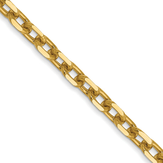 14K Yellow Gold 22 Inch 3mm Diamond-Cut Round Open Link Cable With Lobster Clasp Chain