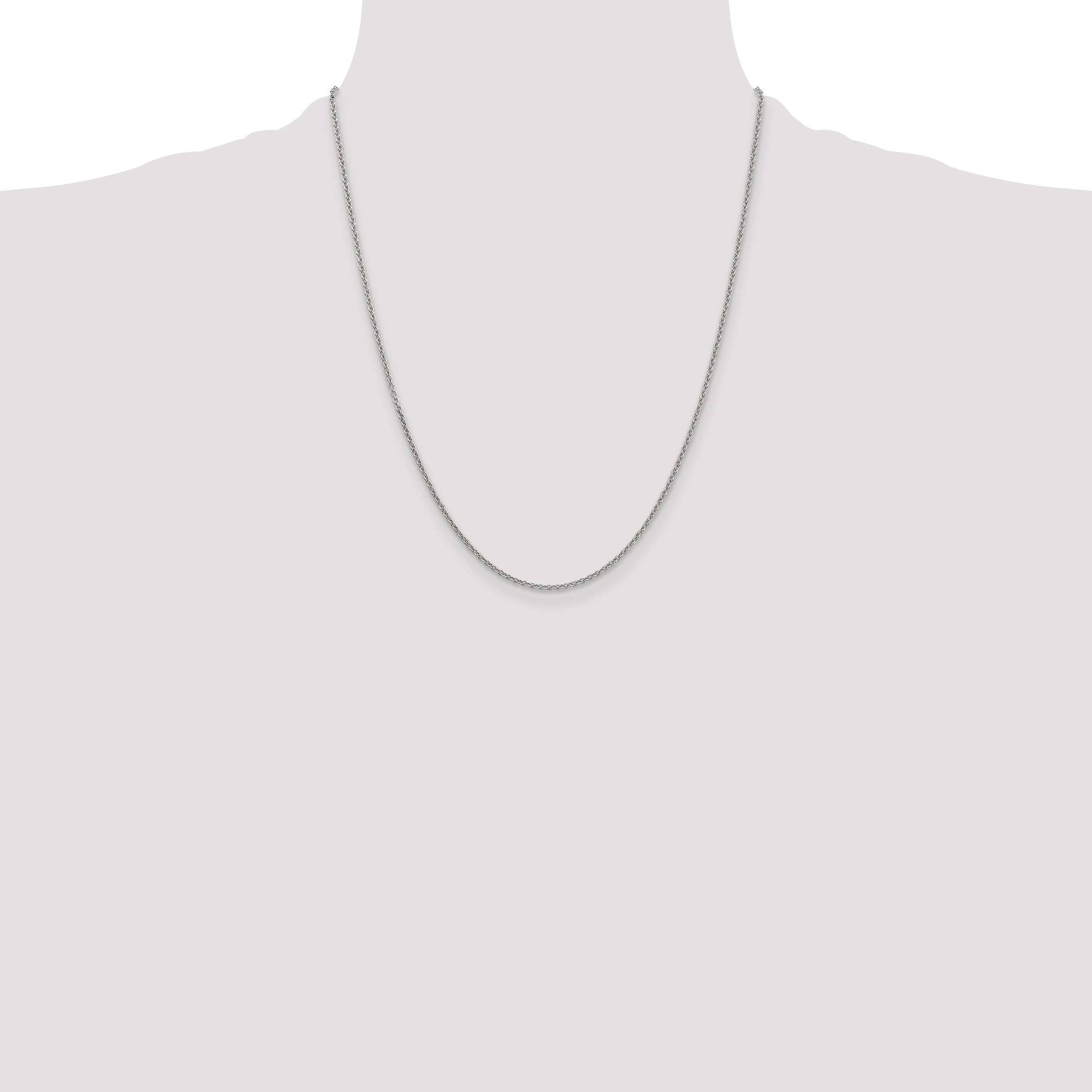 14K White Gold 22 Inch 1.6mm Round Open Link Cable With Lobster Clasp Chain