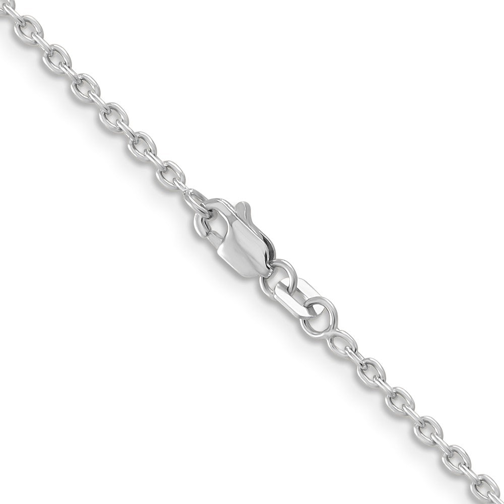 14K White Gold 2mm Round Open Link Cable With Lobster Clasp Chain Necklace