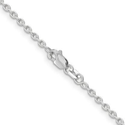 14K White Gold 2mm Round Open Link Cable With Lobster Clasp Chain Necklace