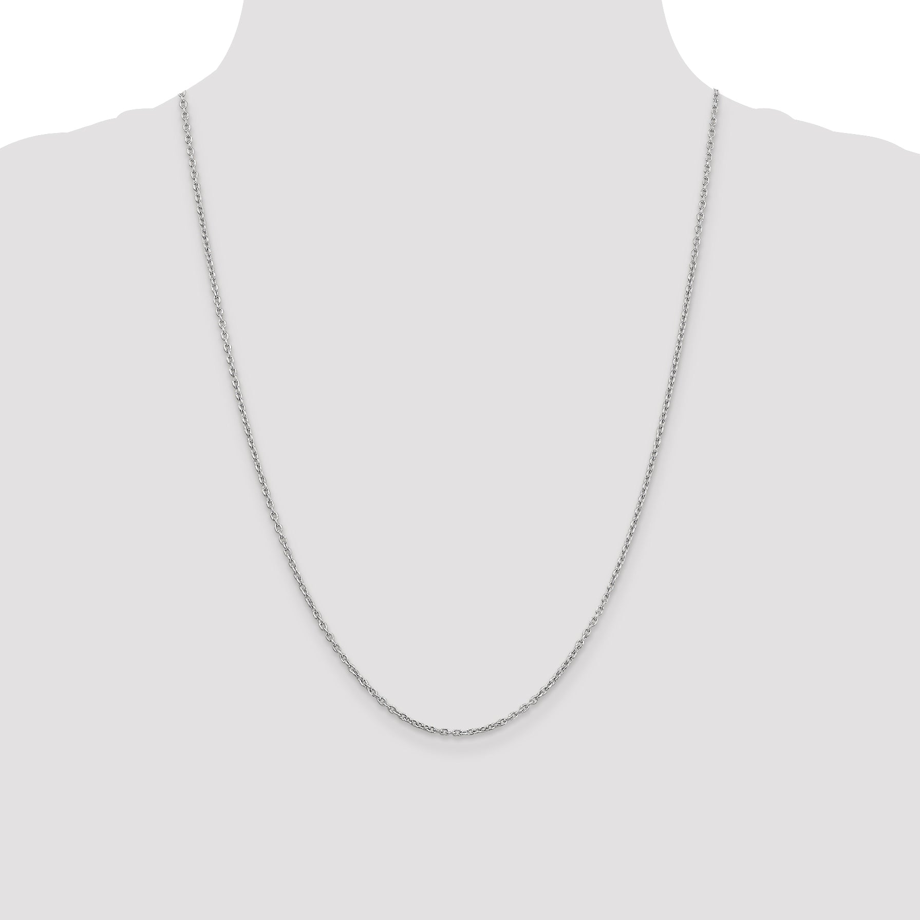 14K White Gold 24 Inch 2mm Round Open Link Cable With Lobster Clasp Chain