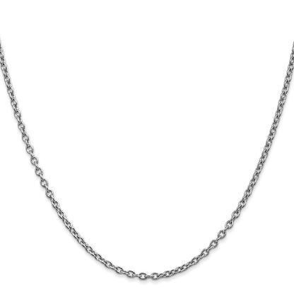 14K White Gold 2.4mm Round Open Link Cable With Lobster Clasp Chain Necklace