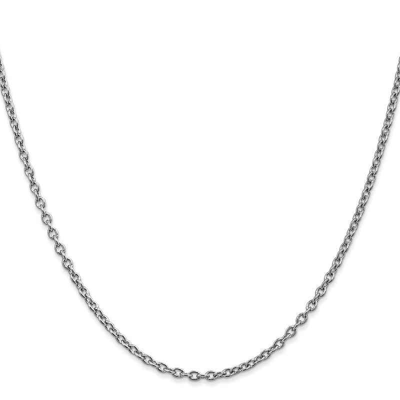14K White Gold 2.4mm Round Open Link Cable With Lobster Clasp Chain Necklace