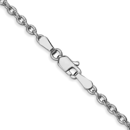 14K White Gold 2.4mm Round Open Link Cable With Lobster Clasp Chain Necklace