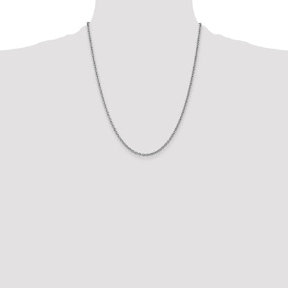 14K White Gold 22 Inch 2.4mm Round Open Link Cable With Lobster Clasp Chain