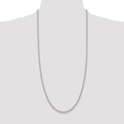 14K White Gold 30 Inch 3.2mm Round Open Link Cable With Lobster Clasp Chain