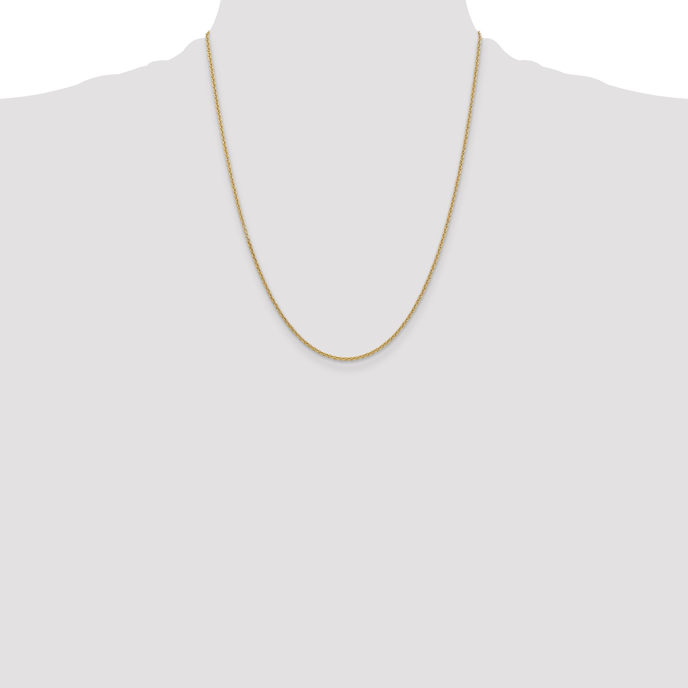14K Yellow Gold 22 Inch 1.6mm Round Open Link Cable With Lobster Clasp Chain