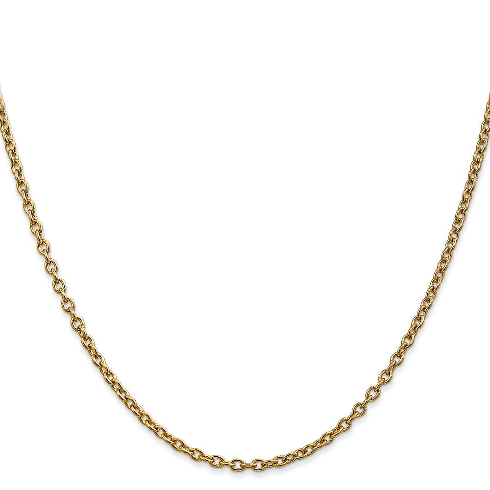 14K Yellow Gold 2.4mm Round Open Link Cable With Lobster Clasp Chain Necklace