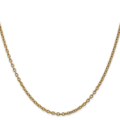 14K Yellow Gold 2.4mm Round Open Link Cable With Lobster Clasp Chain Necklace
