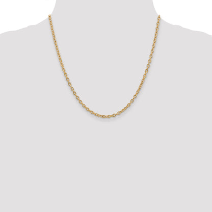 14K Yellow Gold 20 inch 3.2mm Round Open Link Cable with Lobster Clasp Chain Necklace