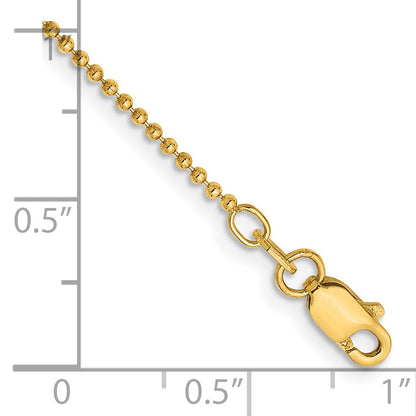 14K Yellow Gold 9 inch 1.2mm Diamond-cut Beaded with Lobter Clasp Anklet