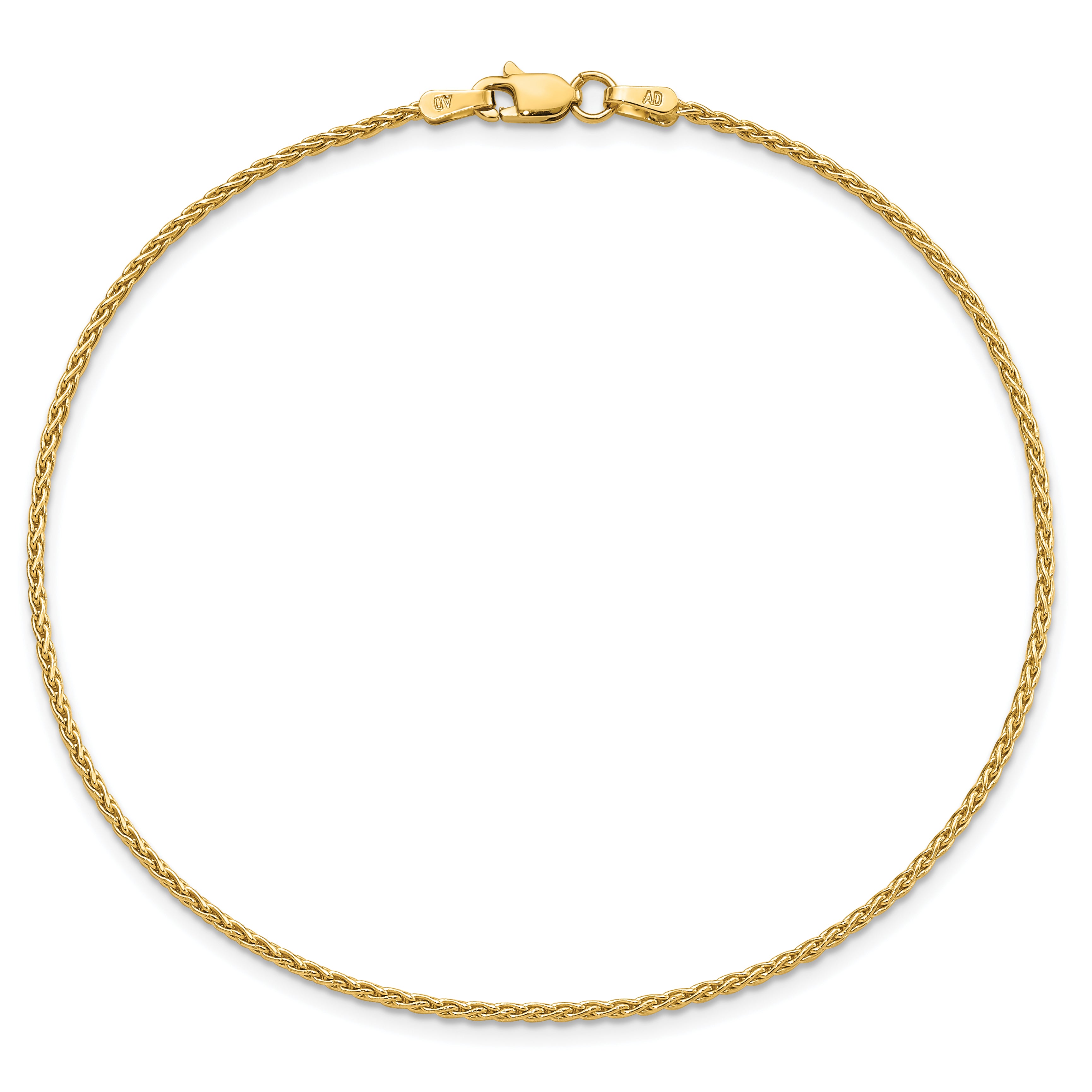14K Yellow Gold 9 Inch 1.5mm Parisian Wheat With Lobster Clasp Anklet
