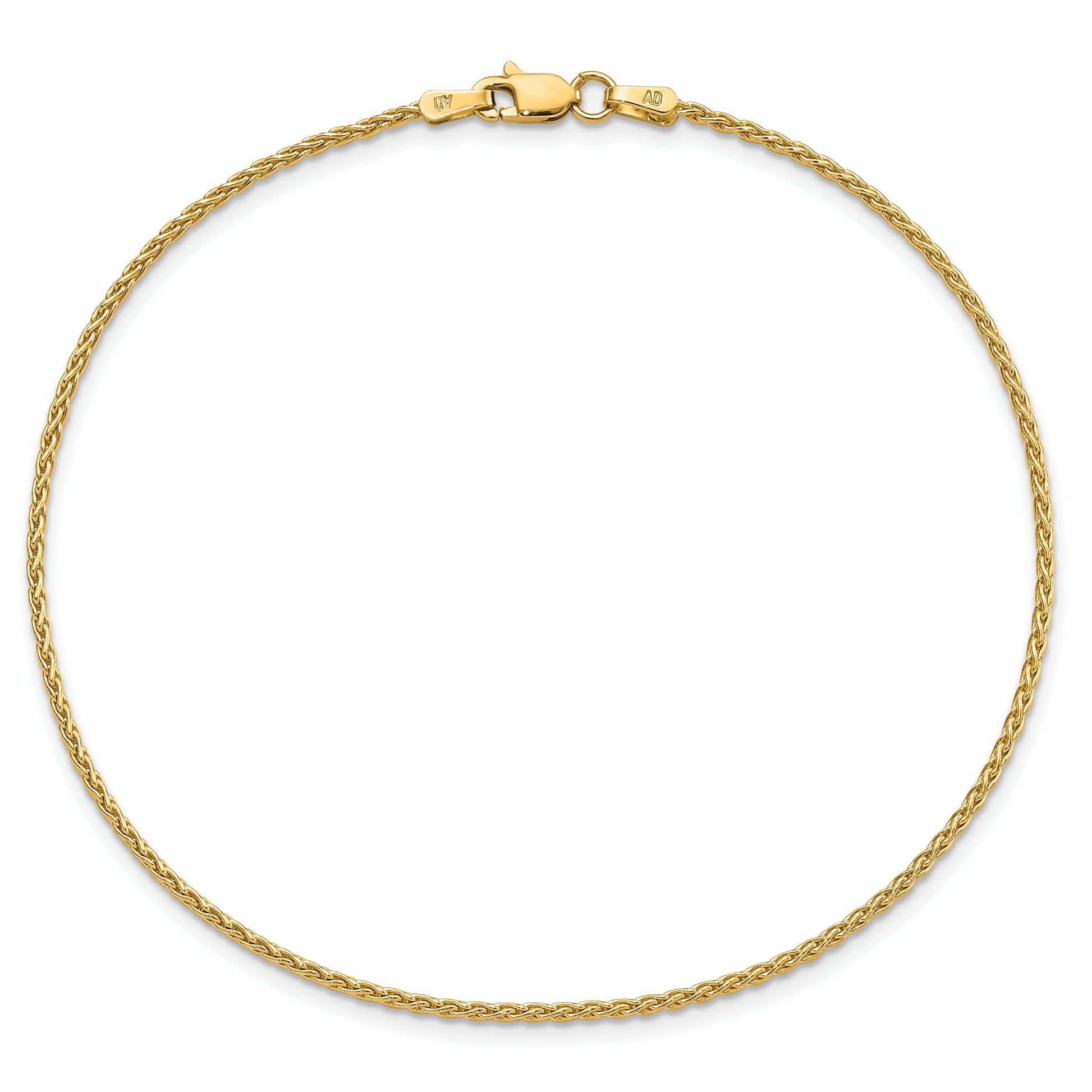 14K Yellow Gold 9 Inch 1.5mm Parisian Wheat With Lobster Clasp Anklet
