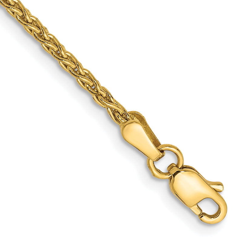 14K Yellow Gold 1.75mm Parisian Wheat With Lobster Clasp Chain Bracelet