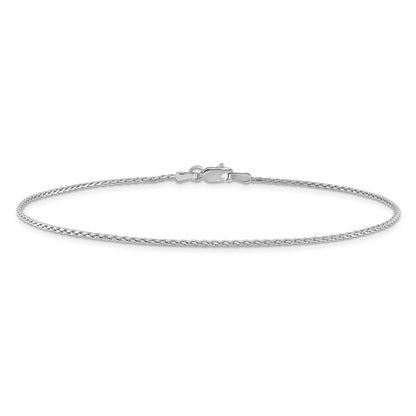 14K White Gold 1.5mm Diamond-Cut Parisian Wheat With Lobster Clasp Chain Anklet
