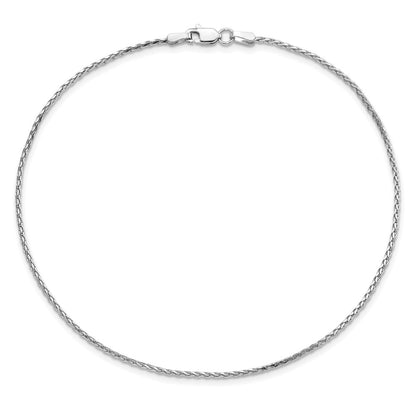 14K White Gold 1.5mm Diamond-Cut Parisian Wheat With Lobster Clasp Chain Anklet