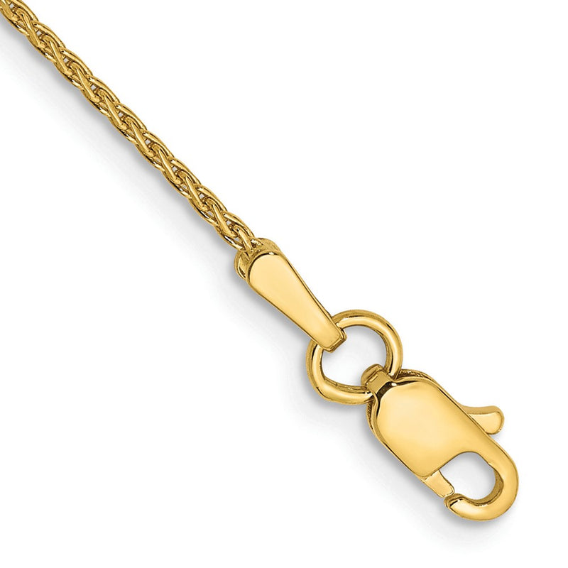 14K Yellow Gold 9 Inch 1mm Diamond-Cut Parisian Wheat With Lobster Clasp Anklet