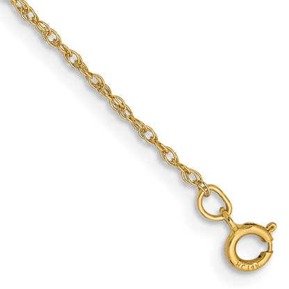 14K Yellow Gold 7 Inch .8mm Light Baby Rope With Spring Ring Clasp Chain