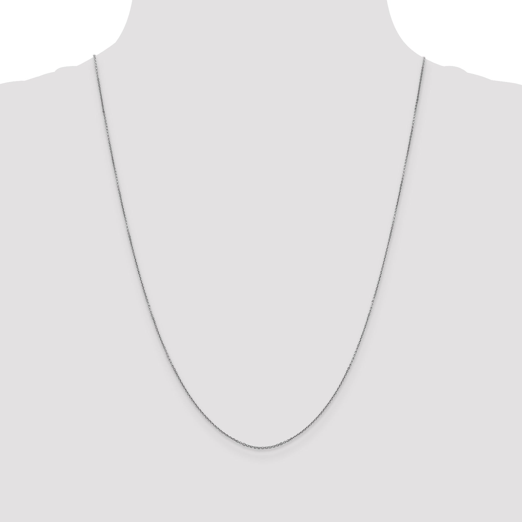 14K White Gold 24 Inch .9mm Diamond-Cut Round Open Link Cable With Lobster Clasp Chain