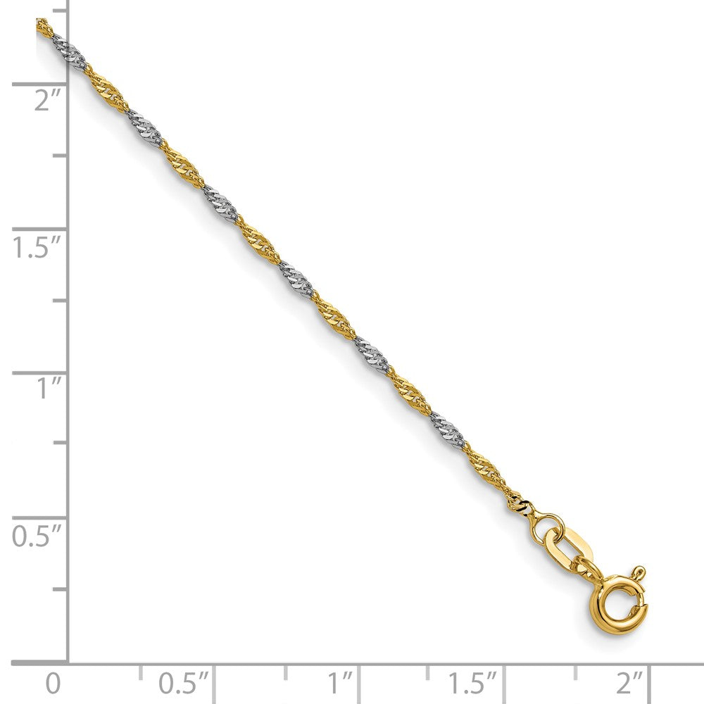 14k Yellow Gold with Rhodium 1.4mm Singapore Chain Bracelet