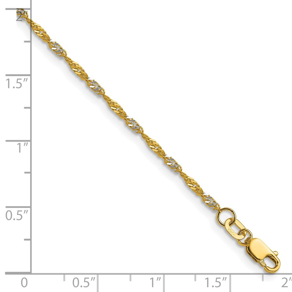 14k Yellow Gold with Rhodium 1.65mm Singapore Chain Anklet