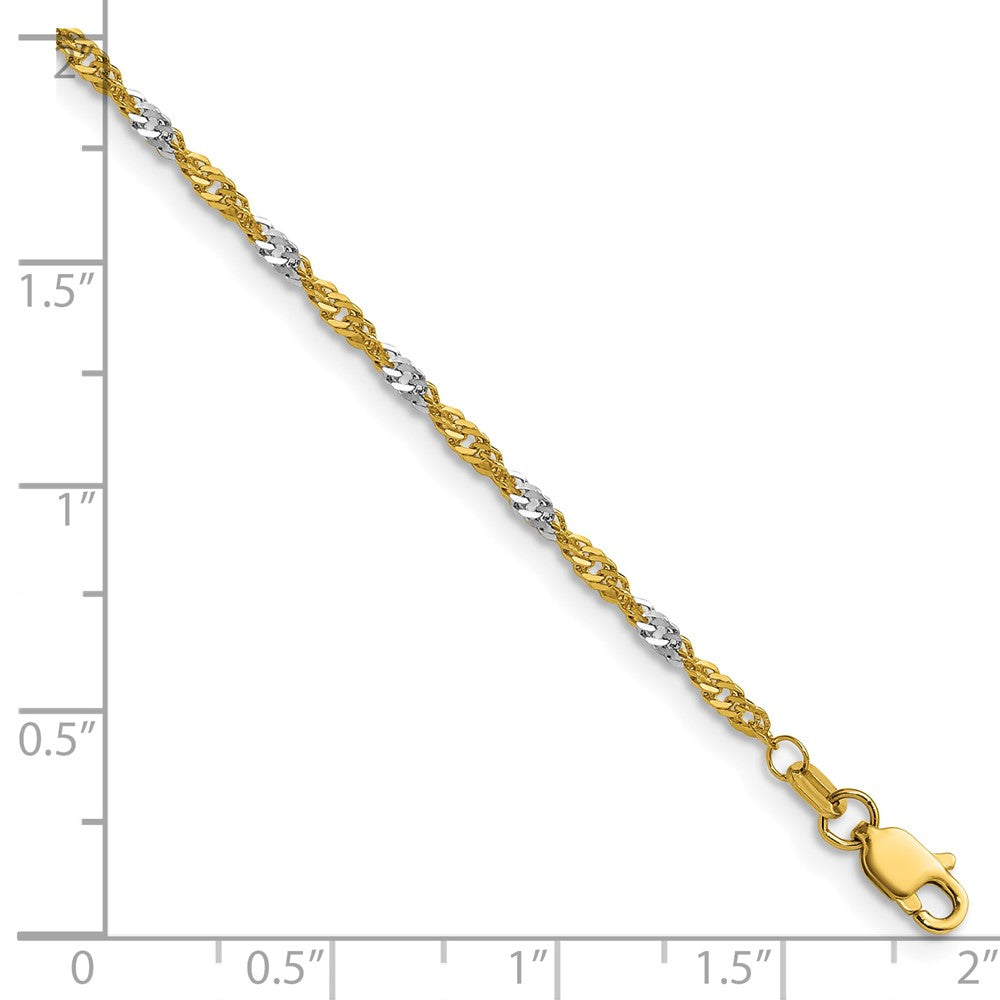 14k Yellow Gold with Rhodium 1.9mm Singapore Chain Bracelet