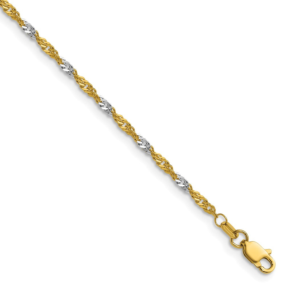 14k Yellow Gold with Rhodium 1.9mm Singapore Chain Bracelet