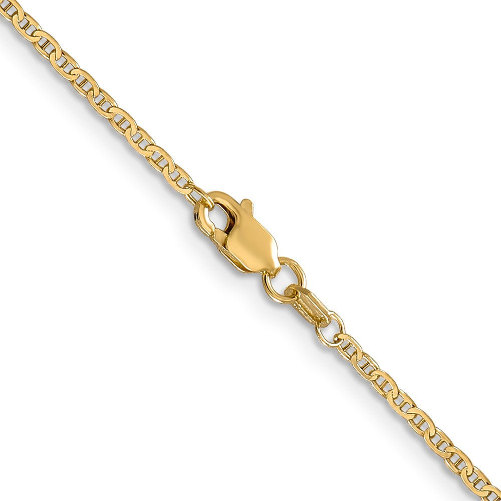 14K Yellow Gold 16 Inch 1.5mm Lightweight Flat Anchor Link With Lobster Clasp Pendant Chain Necklace