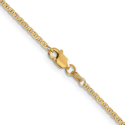14K Yellow Gold 16 Inch 1.5mm Lightweight Flat Anchor Link With Lobster Clasp Pendant Chain Necklace