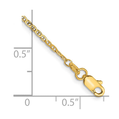 14K Yellow Gold 10 Inch 1.5mm Lightweight Flat Anchor Link With Lobster Clasp Chain Anklet