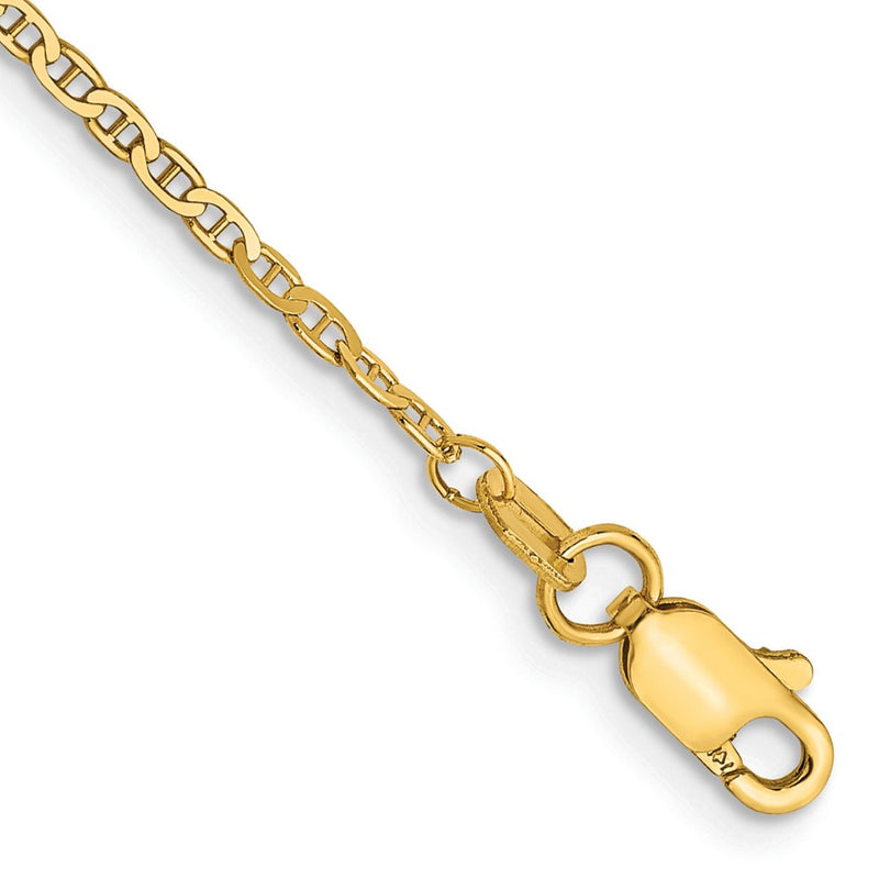 14K Yellow Gold 1.5mm Lightweight Flat Anchor Link With Lobster Clasp Chain Anklet