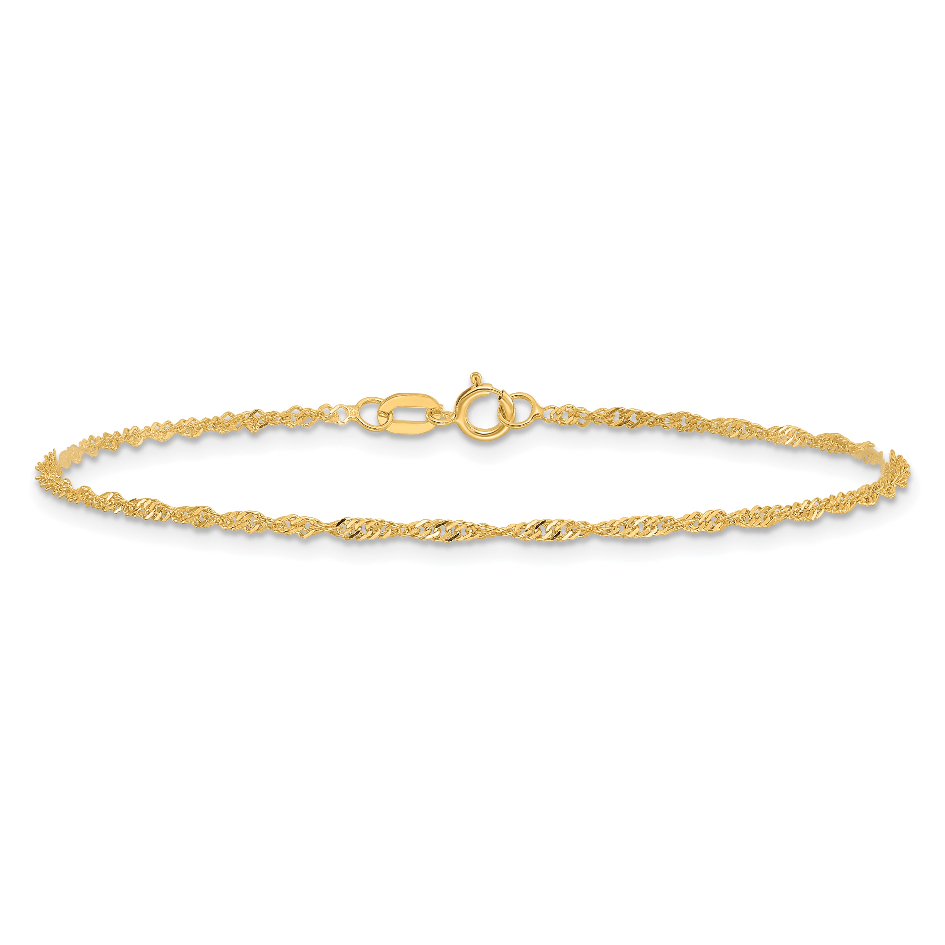 14K Yellow Gold 10 inch 1.40mm Singapore with Spring Ring Clasp Anklet