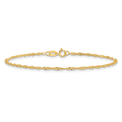 14K Yellow Gold 10 inch 1.40mm Singapore with Spring Ring Clasp Anklet