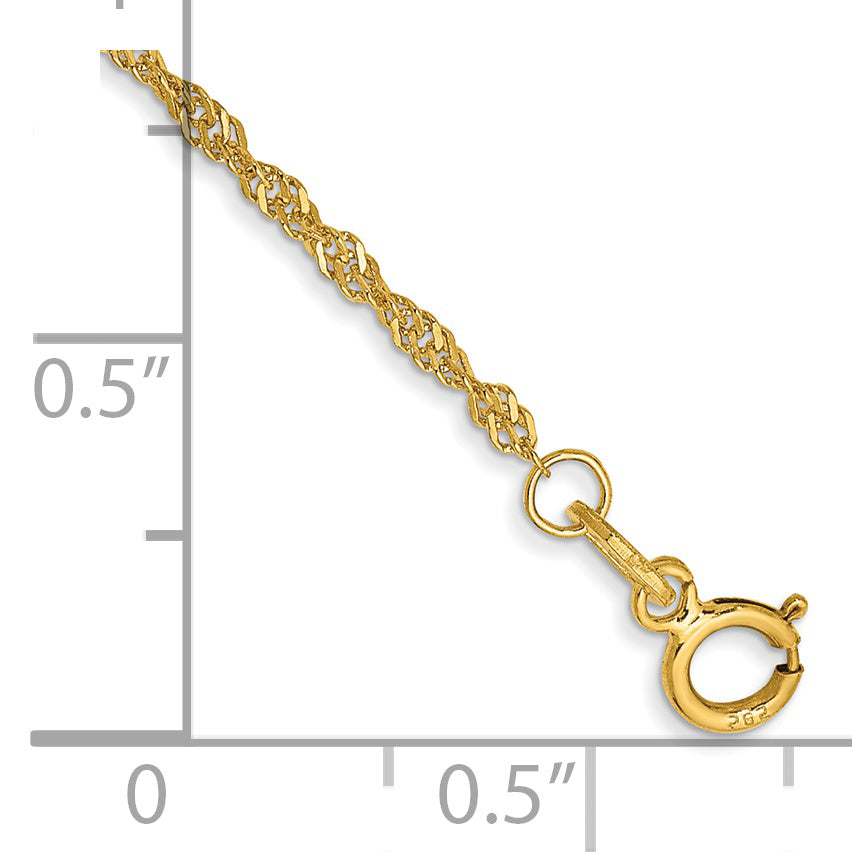 14K Yellow Gold 10 inch 1.40mm Singapore with Spring Ring Clasp Anklet